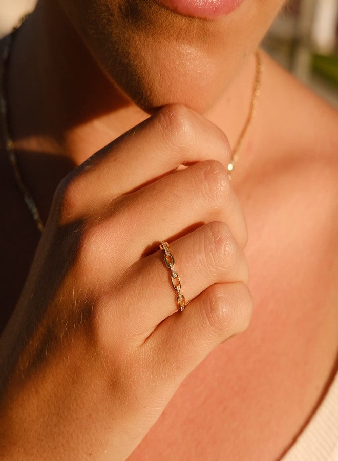 espere Open Link Ring 18K Gold Plated Sterling Silver | Pavé Chain Link Ring with Cubic Zirconia [Size 6] - Image 2